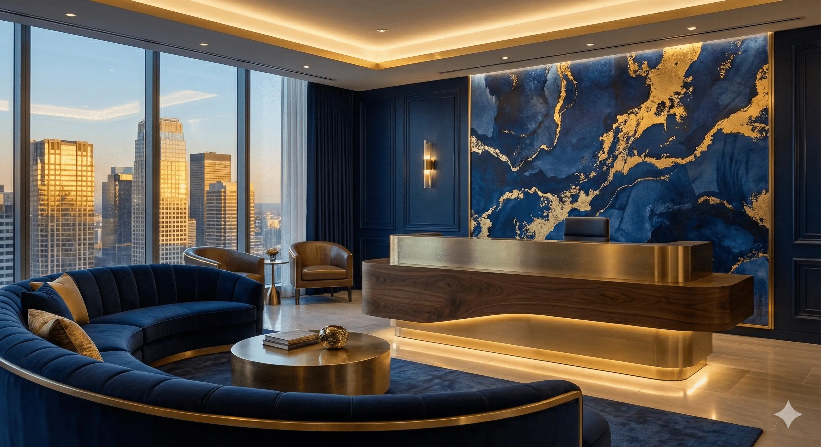 Modern hukuk bürosu iç mekân görüntüsü.